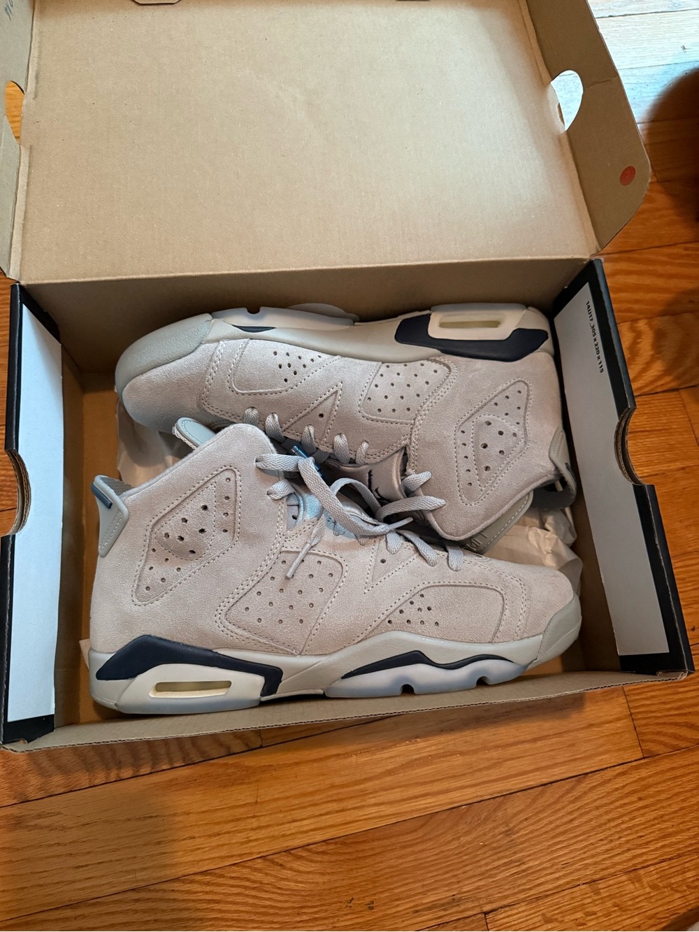 Jordan Kids High-Top Suede Sneakers in Light Gray and Navy